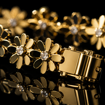 ✨ Luxury Gold Crystal Daisy Flower Chain Bracelet | Elegant Women's Fashion Jewelry