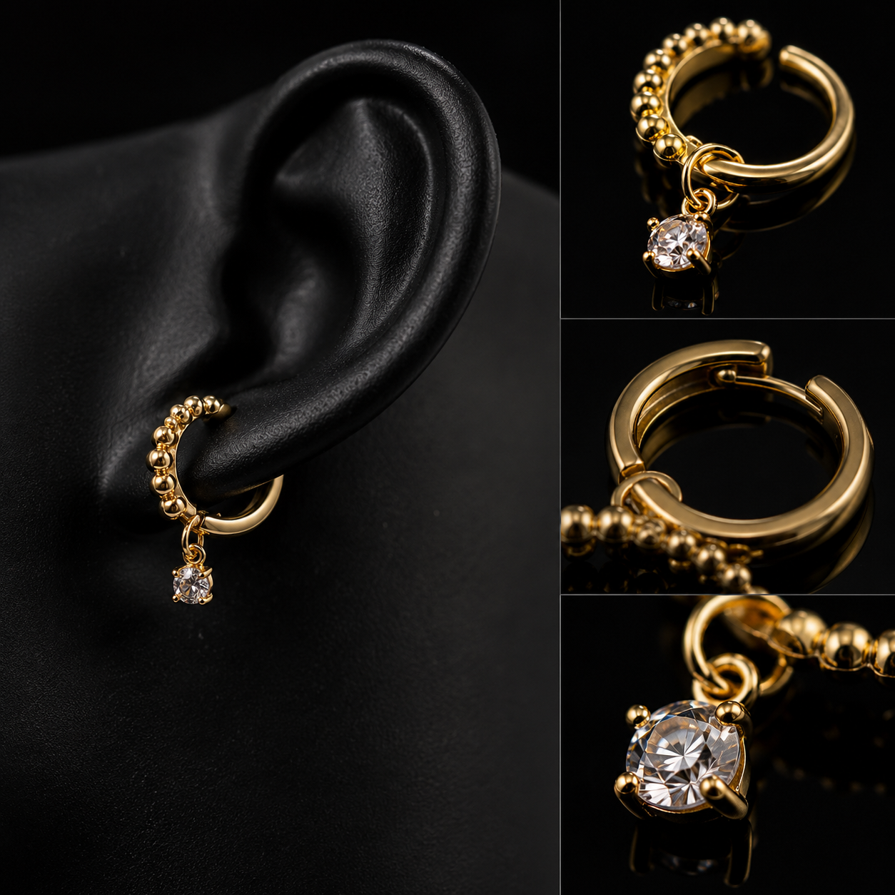 ✨ Elegant Gold Hoop Earrings with Crystal Charm 💎