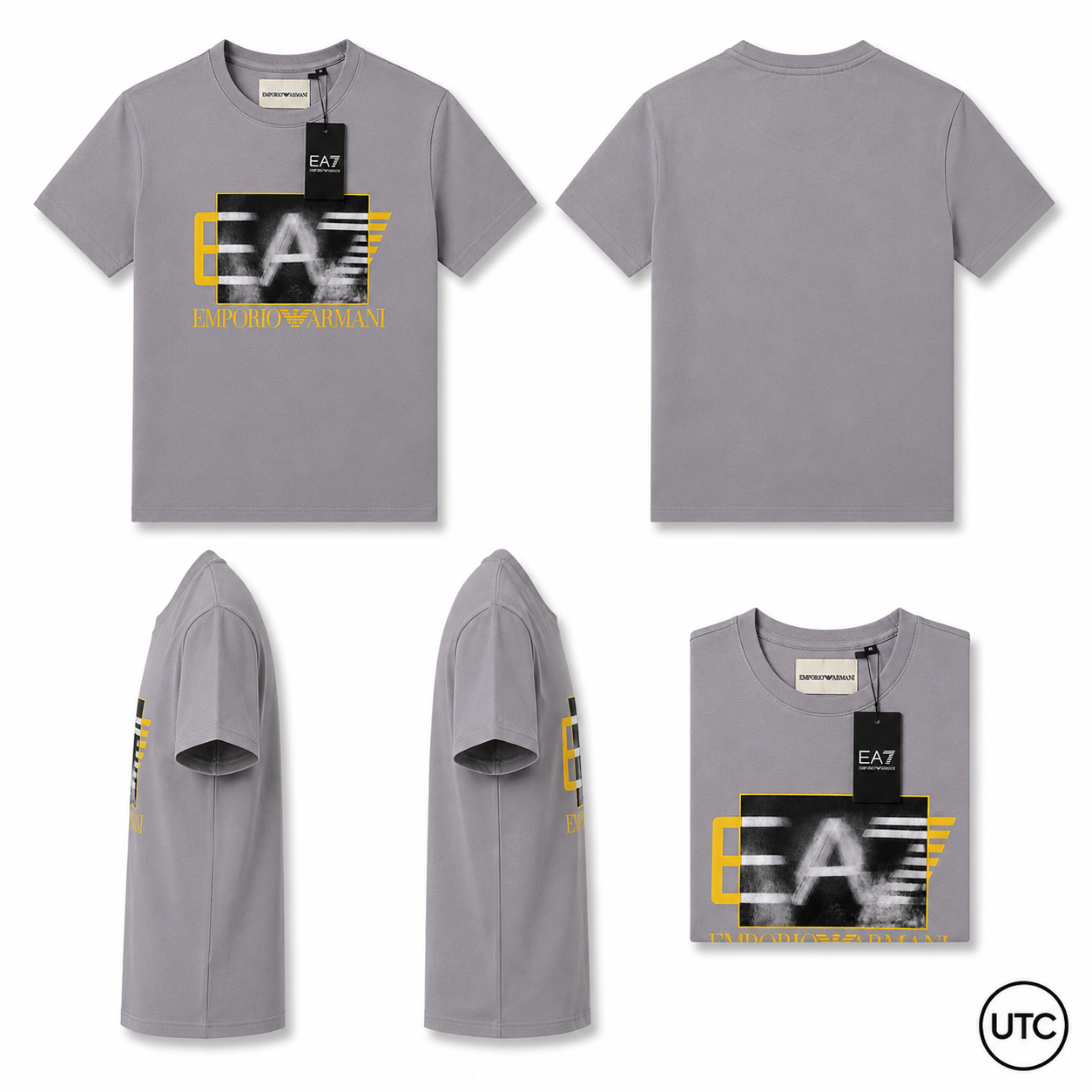 EA7 Emporio Armani Men's Premium Graphic T-Shirt | Grey Crew Neck Cotton Tee