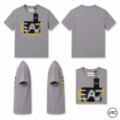 EA7 Emporio Armani Men's Premium Graphic T-Shirt | Grey Crew Neck Cotton Tee