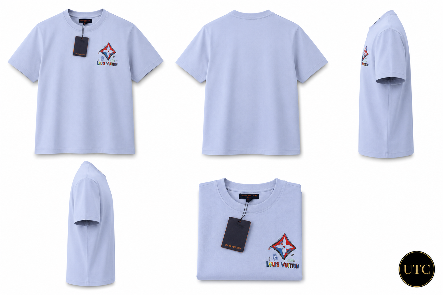 🩵 Louis Vuitton Men's Premium Sky Blue Logo T-Shirt 👕✨ | Luxury Cotton Crew Neck | 100% Authentic