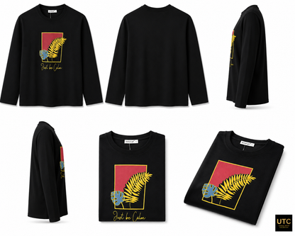 Women’s Premium Black “Just Be Calm” Graphic Long-Sleeve T-Shirt | Botanical Casual Top