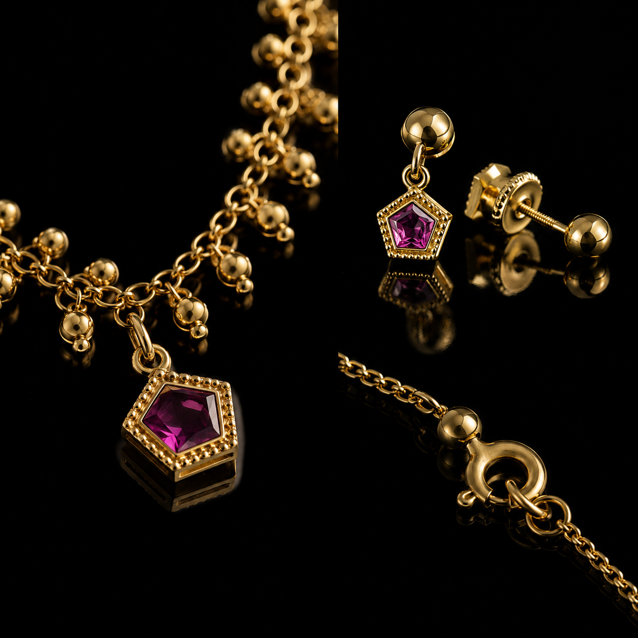 💜 Luxury Gold Purple Crystal Necklace & Earrings Set for Women | Premium Elegant Jewelry Gift ✨