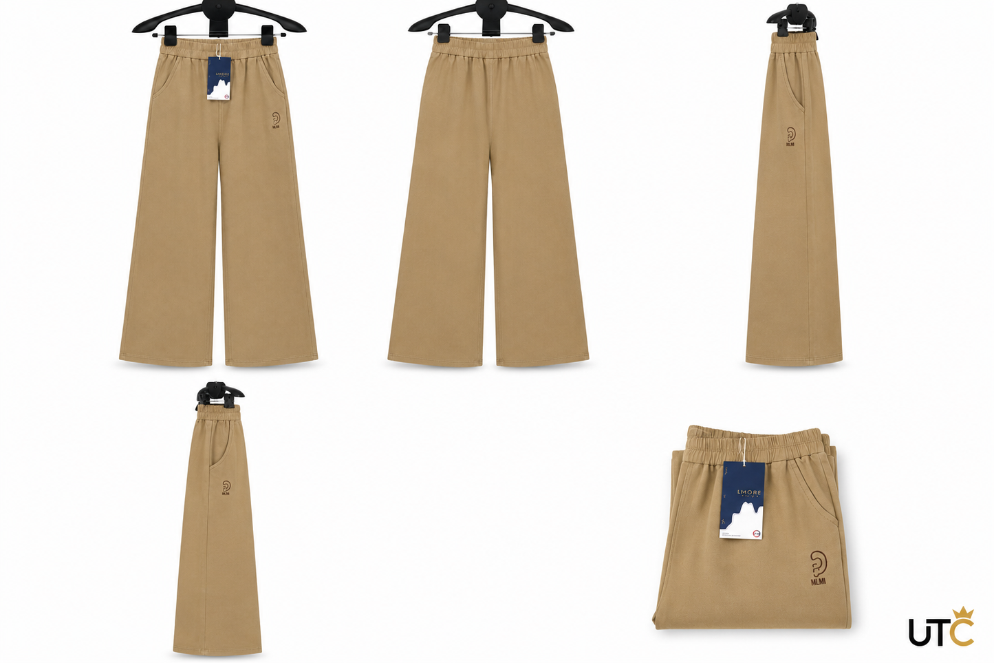 LIMORE Women's Beige Wide-Leg Pants – High-Waist Elastic Casual Trousers