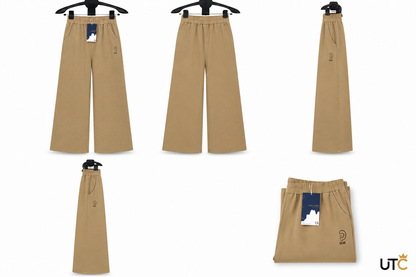 LIMORE Women's Beige Wide-Leg Pants – High-Waist Elastic Casual Trousers
