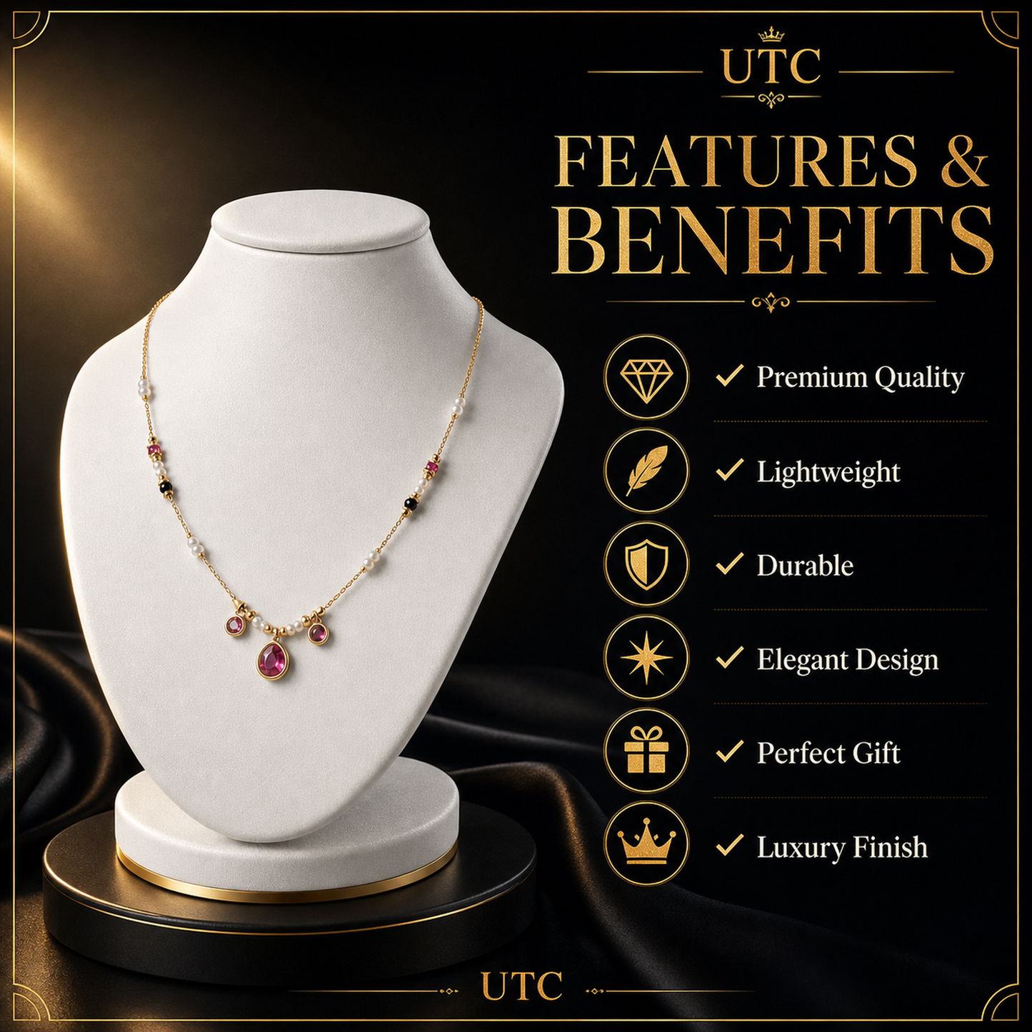 💖 Pink Crystal & Pearl Charm Necklace for Women | UTC Jewelry