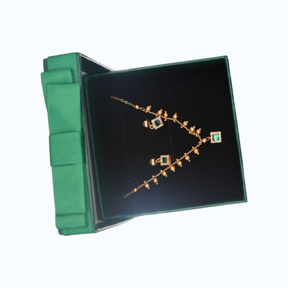 💚 Luxury Gold Emerald Green Crystal Necklace & Earrings Set for Women | Elegant Jewelry Gift ✨
