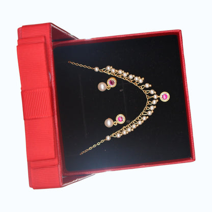 👑 Luxury Gold Pearl & Purple Crystal Necklace & Earrings Set for Women | Elegant Designer Jewelry Gift ✨