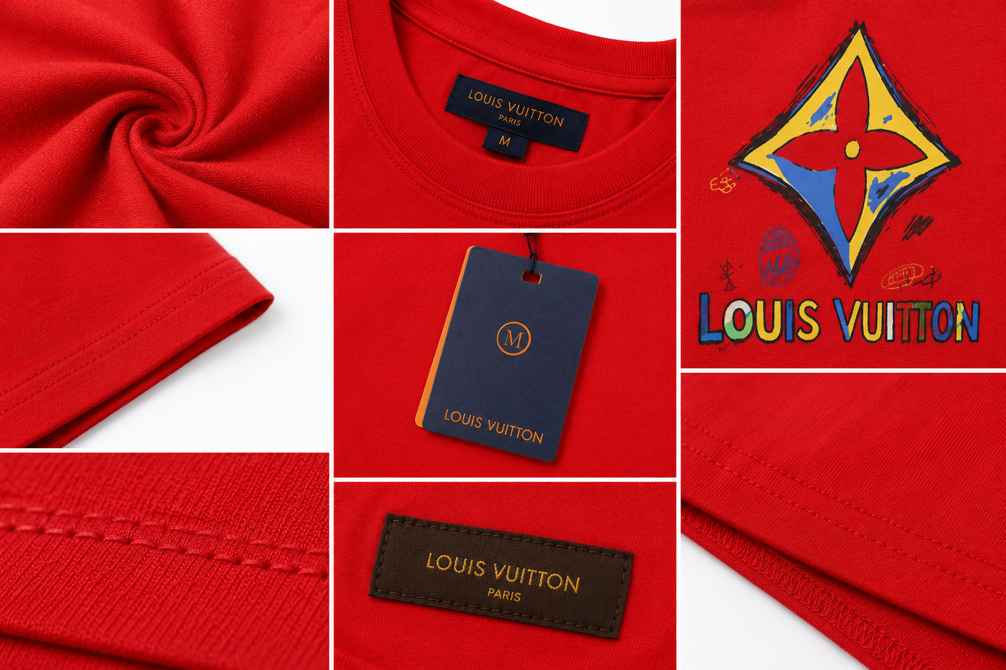 ❤️✨ Louis Vuitton Men's Premium Red Logo T-Shirt 👕 | 💎 100% Soft Cotton Crew Neck | 🔥 Luxury Designer Casual Wear
