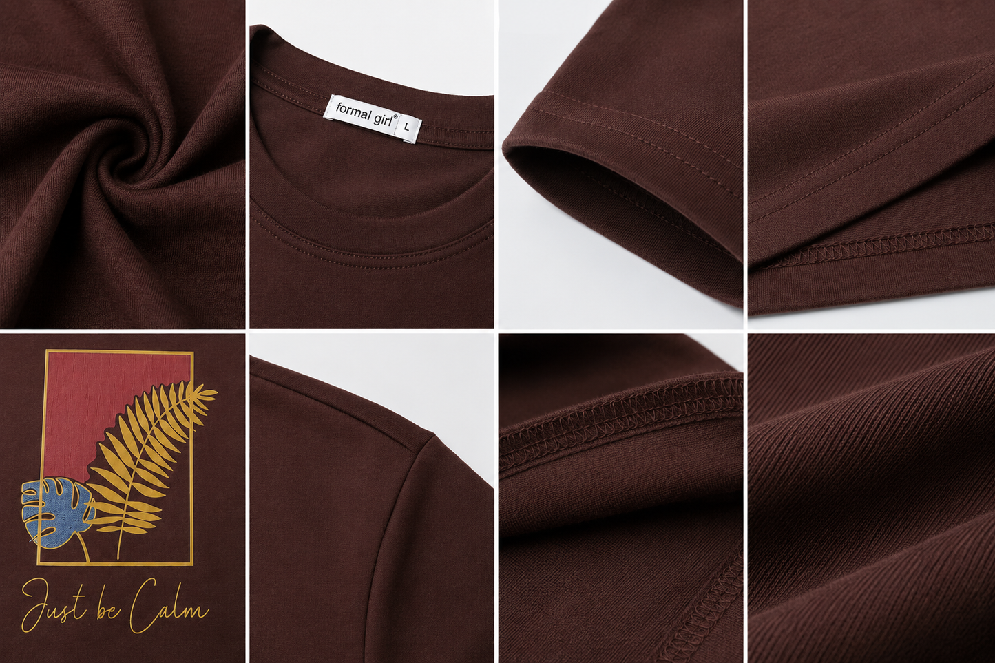 Formal Girl Women’s Oversized Chocolate Brown Long Sleeve Graphic T-Shirt – Just Be Calm