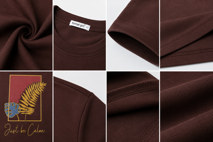Formal Girl Women’s Oversized Chocolate Brown Long Sleeve Graphic T-Shirt – Just Be Calm