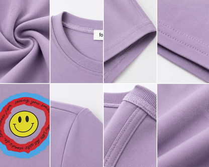 Formal Girl Women’s Oversized Lavender Graphic T-Shirt – Smiley Print Casual Tee