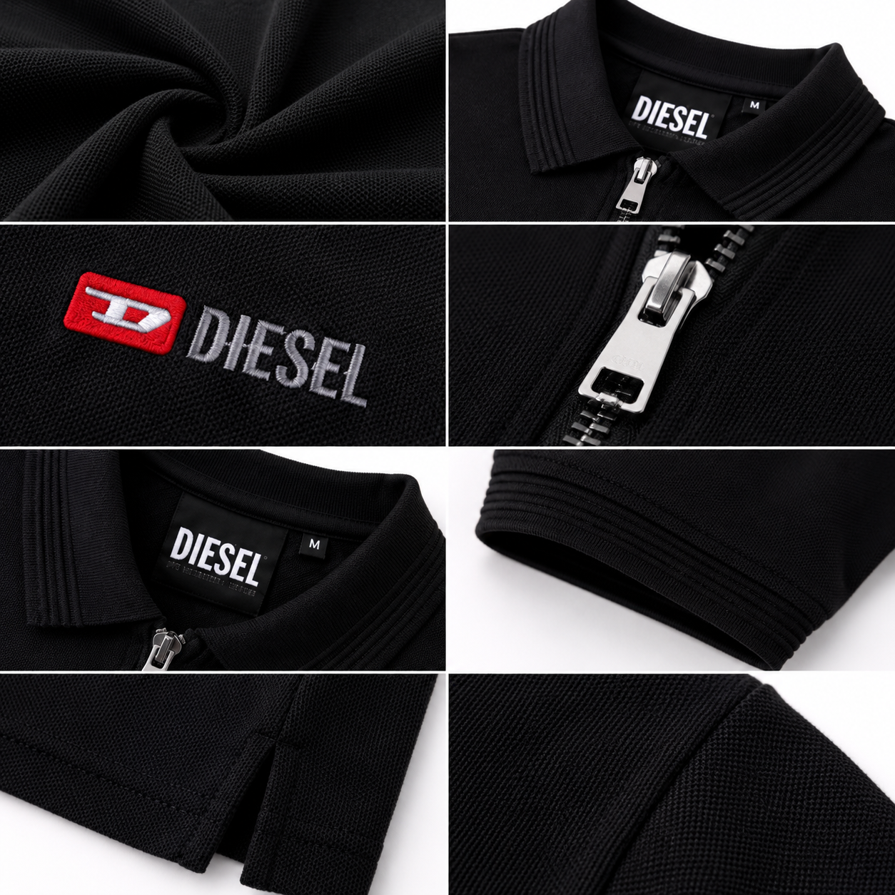 Diesel Men's Premium Black Zip Polo Shirt | Short Sleeve Cotton Polo | Designer Casual Wear