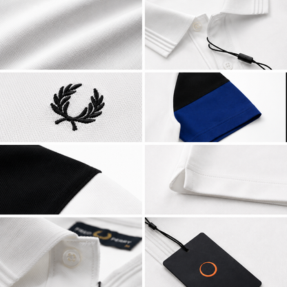 🏆 Premium Men's Color Block Polo Shirt 👕 | Soft Cotton Blend | Modern Smart Casual | White & Royal Blue