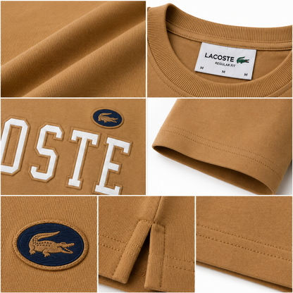 Lacoste Men's Logo Crew Neck T-Shirt – Camel | Premium Cotton Casual Tee