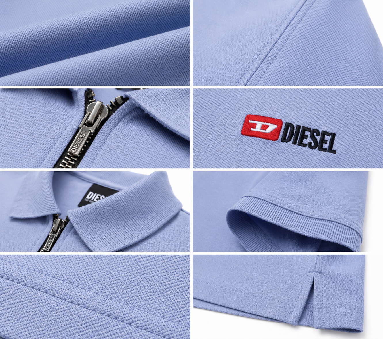 Diesel Men's Premium Light Blue Zip Polo Shirt | Soft Cotton Short Sleeve Casual Polo