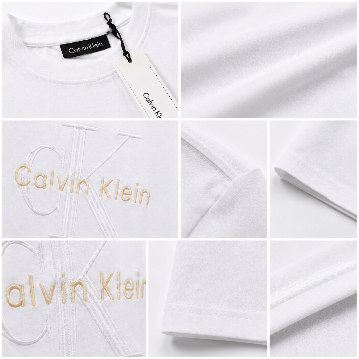 🤍 Calvin Klein Men's Premium Embossed Logo T-Shirt | White Cotton Crew Neck