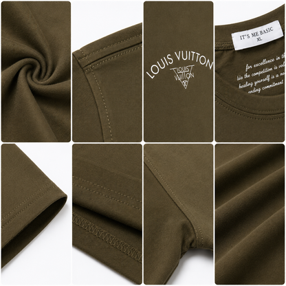 Louis Vuitton Women's Premium Olive Green Logo Cotton T-Shirt | Luxury Short Sleeve Crew Neck Casual Tee