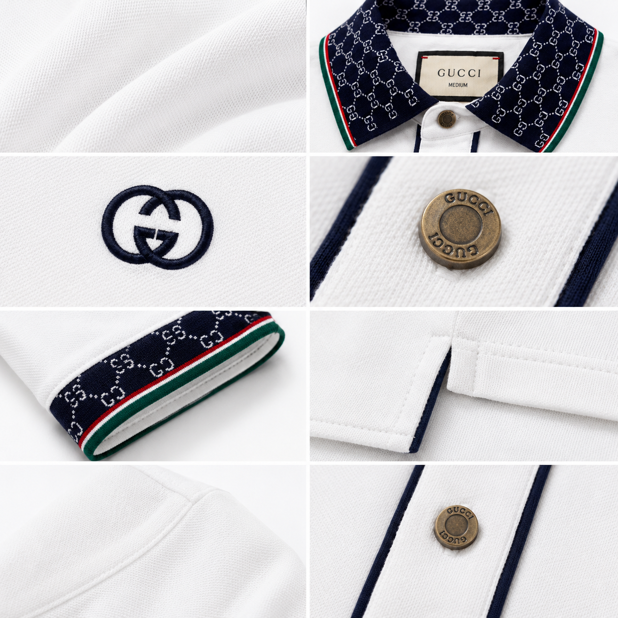 🤍 Gucci Men's Premium White Polo Shirt | Luxury Cotton Short Sleeve Polo