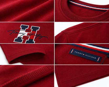 🔥 Tommy Hilfiger Men's Signature Logo T-Shirt | Premium Cotton Crew Neck | Classic Red | Soft & Comfortable