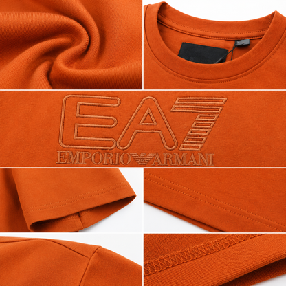 🧡 EA7 Emporio Armani Men's Premium Logo T-Shirt | Orange Cotton Crew Neck