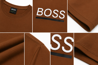 BOSS Men’s Brown Logo T-Shirt | Premium Short Sleeve Crew Neck Tee
