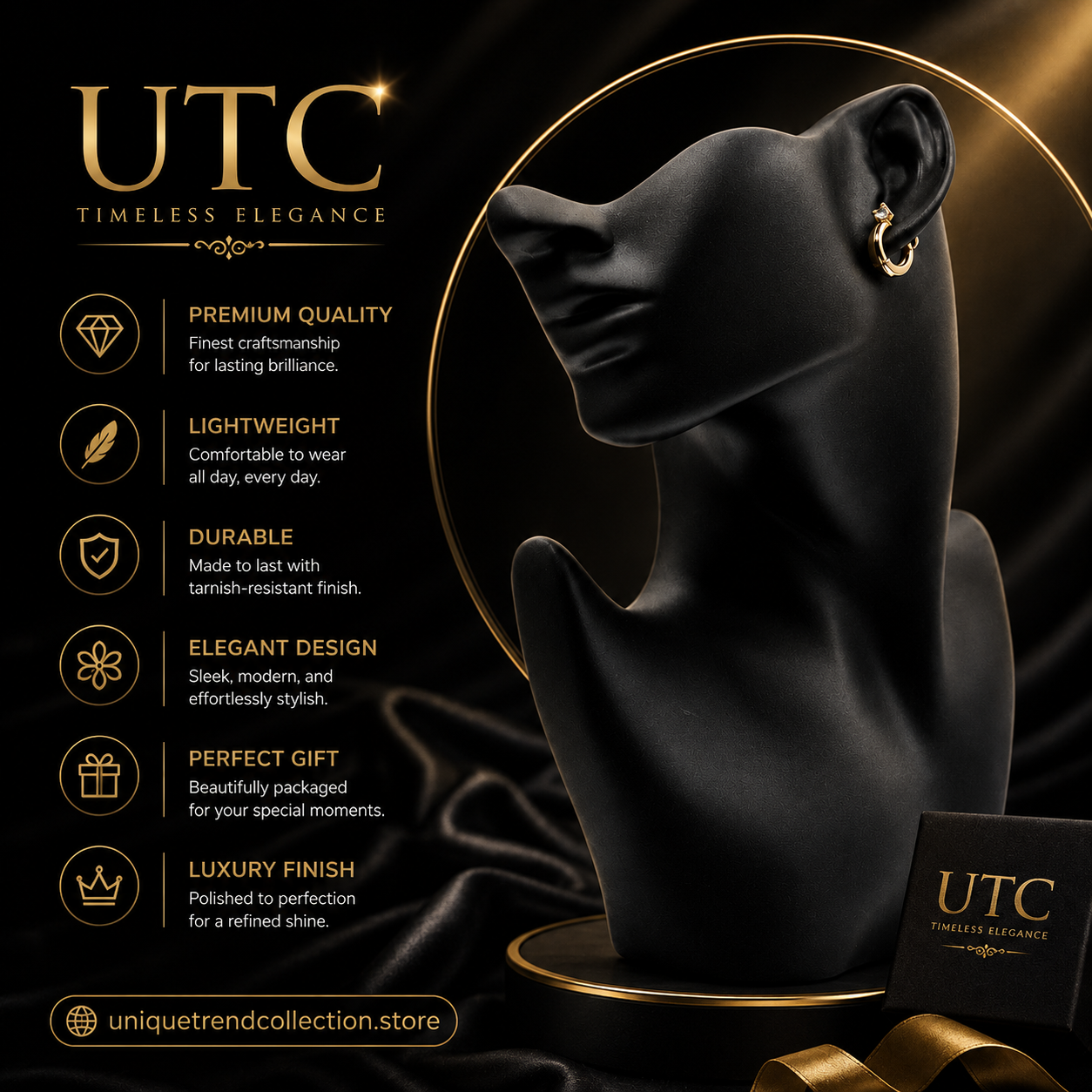 ✨ Elegant Gold Crystal Hoop Earrings for Women | 💎 UTC Luxury Jewelry