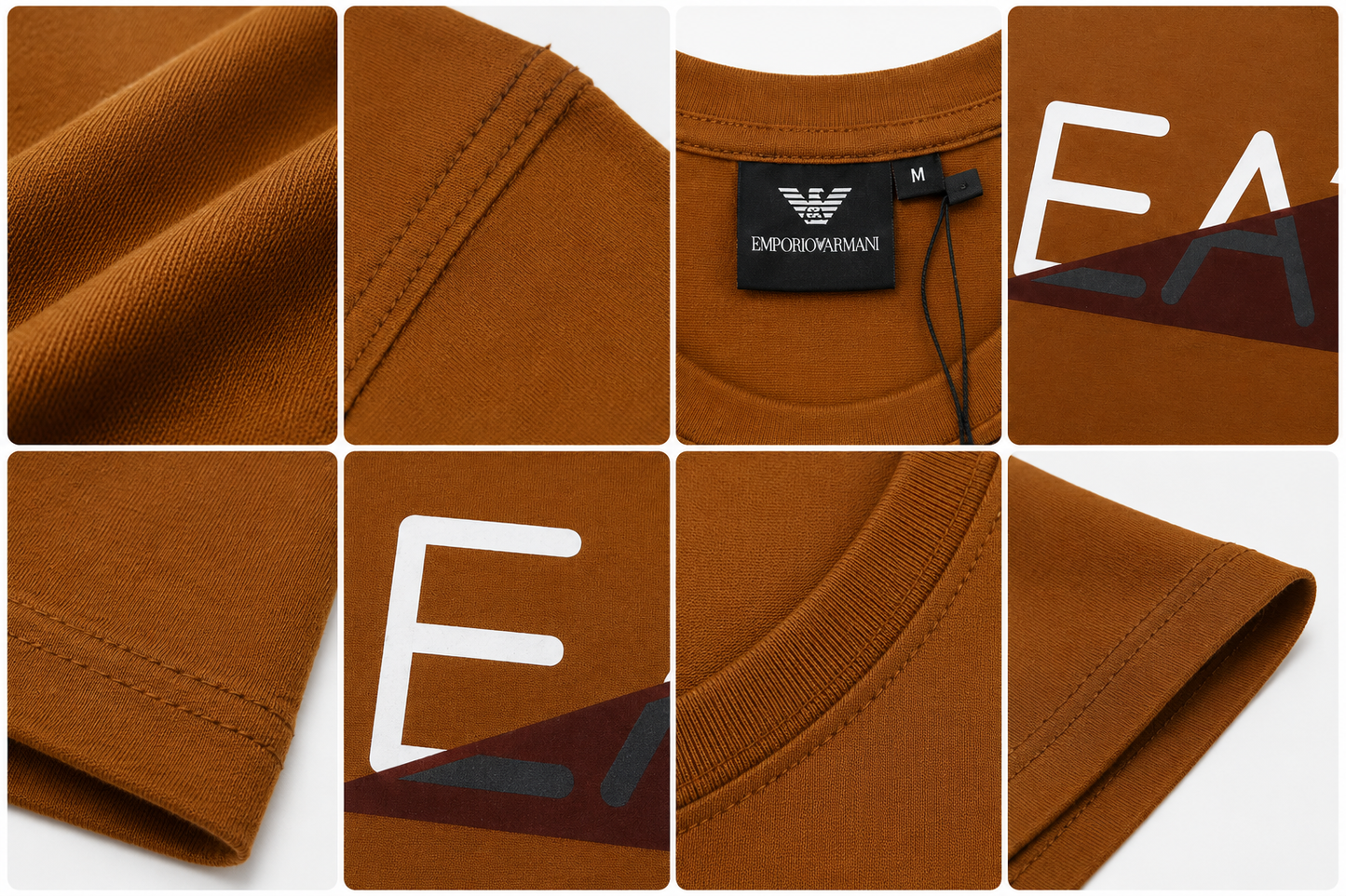 🤎 EA7 Emporio Armani Men's Premium Graphic Logo T-Shirt | Brown Cotton Crew Neck