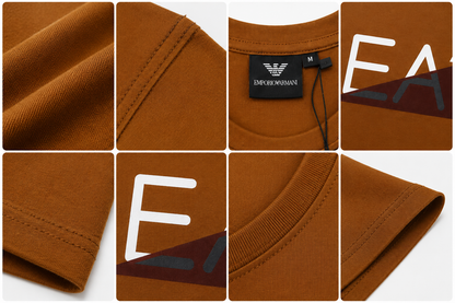 🤎 EA7 Emporio Armani Men's Premium Graphic Logo T-Shirt | Brown Cotton Crew Neck