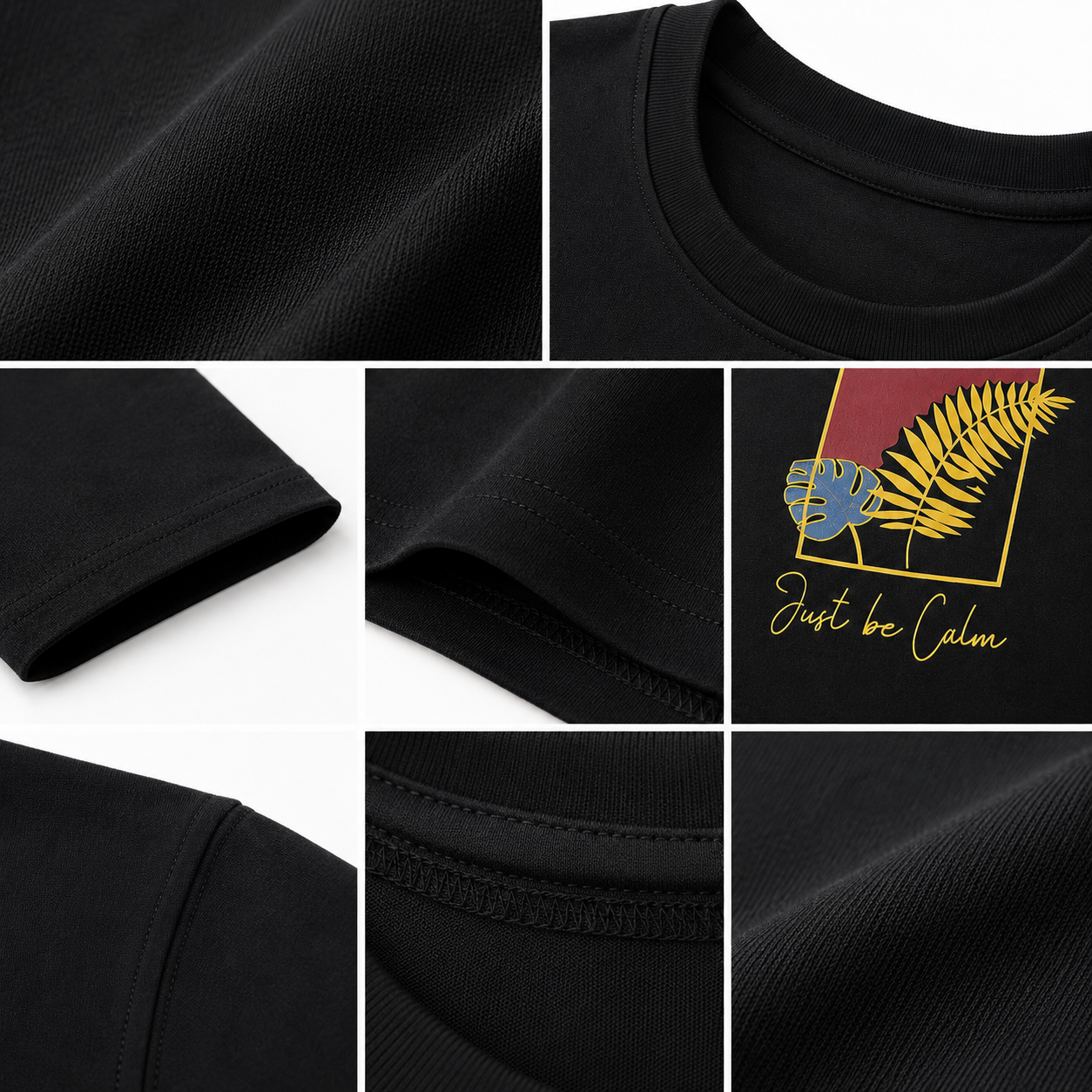 Women’s Premium Black “Just Be Calm” Graphic Long-Sleeve T-Shirt | Botanical Casual Top