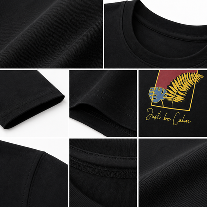 Women’s Premium Black “Just Be Calm” Graphic Long-Sleeve T-Shirt | Botanical Casual Top