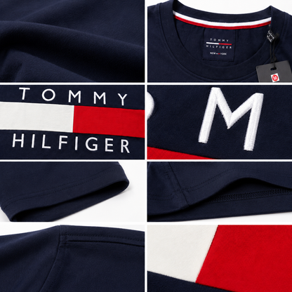 💙 Tommy Hilfiger Men's Flag Logo T-Shirt | Navy Blue Premium Cotton Crew Neck
