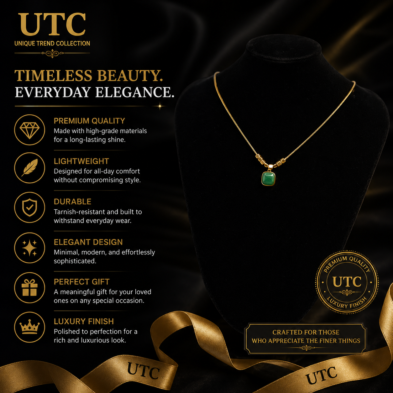 💎 UTC Luxury Emerald Green Pendant Necklace 💎