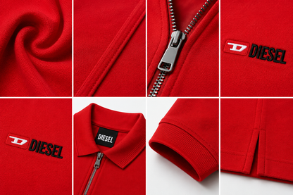 🔥 Diesel Men's Premium Red Quarter-Zip Polo Shirt | Luxury Cotton Casual Golf Polo ❤️👔
