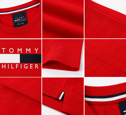 ❤️🤍💙 Tommy Hilfiger Men's Premium Logo T-Shirt | Classic Red Crew Neck