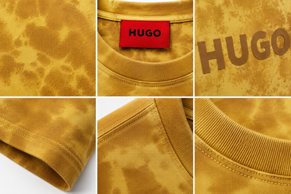 👕 HUGO Men's Premium Tie-Dye Logo T-Shirt 💛🔥 | Soft Cotton Crew Neck | Modern Casual Wear