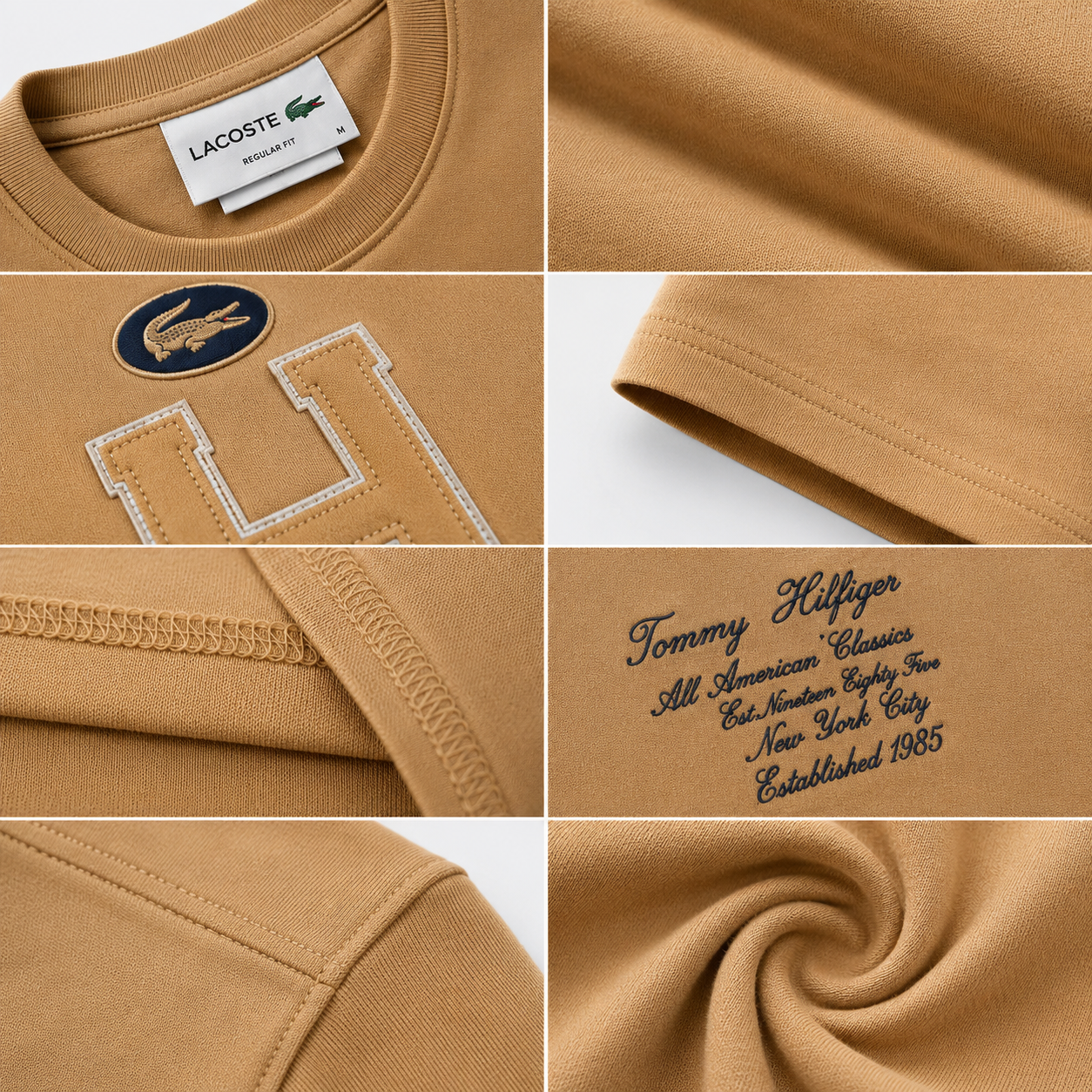 Tommy Hilfiger Men's Premium Camel Crew Neck T-Shirt | Short Sleeve Cotton Designer Tee