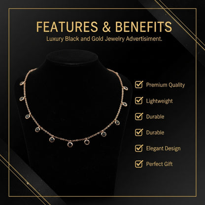 ✨ Elegant Black Crystal Charm Necklace for Women | Dainty Gold-Tone Necklace ✨