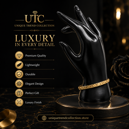 ✨ Luxury Gold Geometric Engraved Bangle Bracelet | Elegant Women's Fashion Jewelry