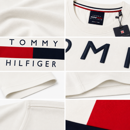 🤍 Tommy Hilfiger Men's Flag Logo T-Shirt | White Premium Cotton Crew Neck