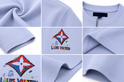 🩵 Louis Vuitton Men's Premium Sky Blue Logo T-Shirt 👕✨ | Luxury Cotton Crew Neck | 100% Authentic