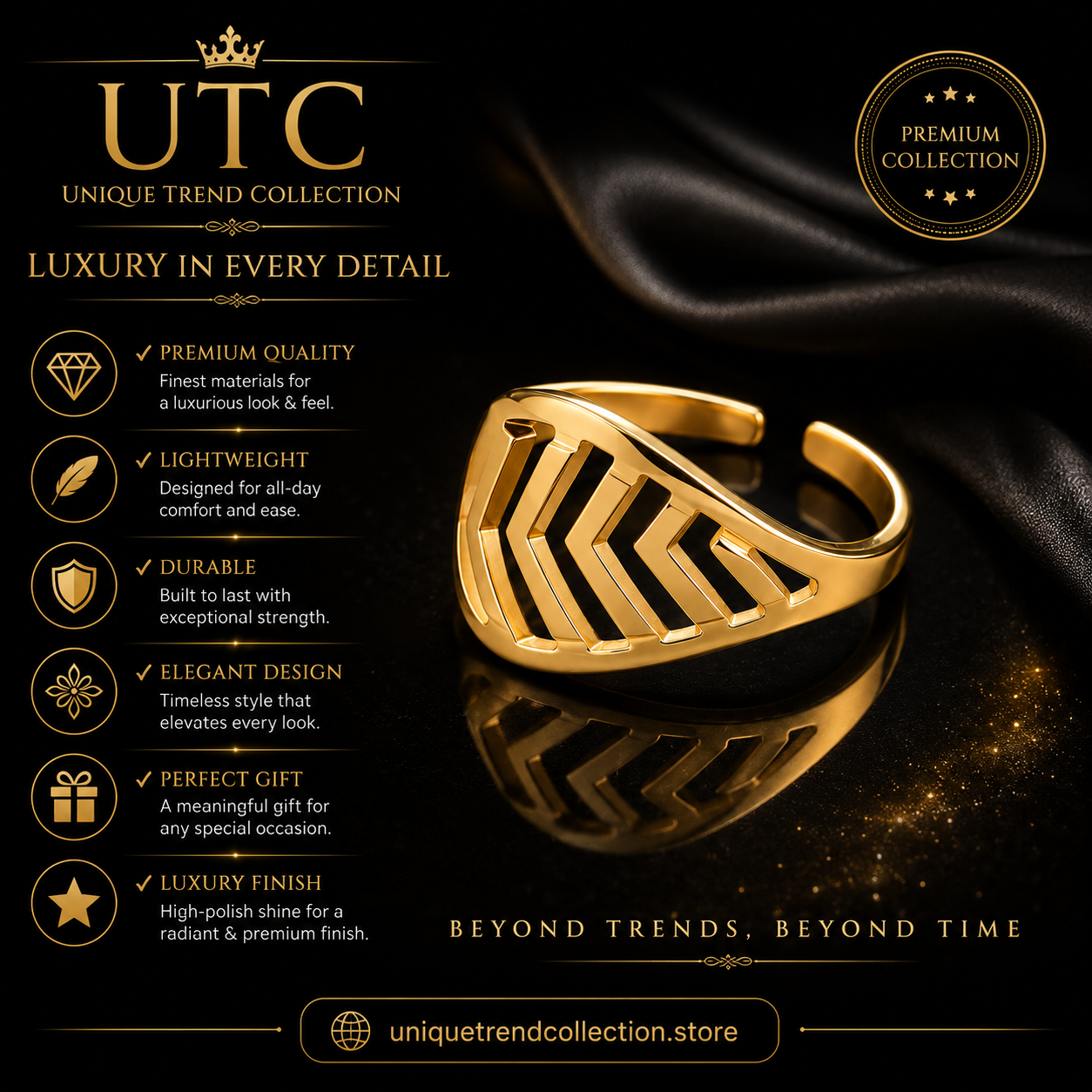 Modern Gold-Tone Adjustable Geometric Statement Ring for Women