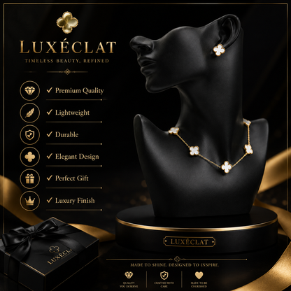 💎 Clover Luxury Jewelry Set – Gold Plated Necklace & Earrings Set for Women | Elegant Gift Collection