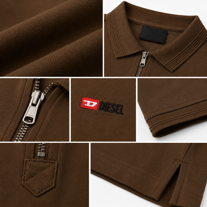 Premium Men's Coffee Brown Quarter-Zip Polo Shirt | Soft Cotton Blend Casual Polo