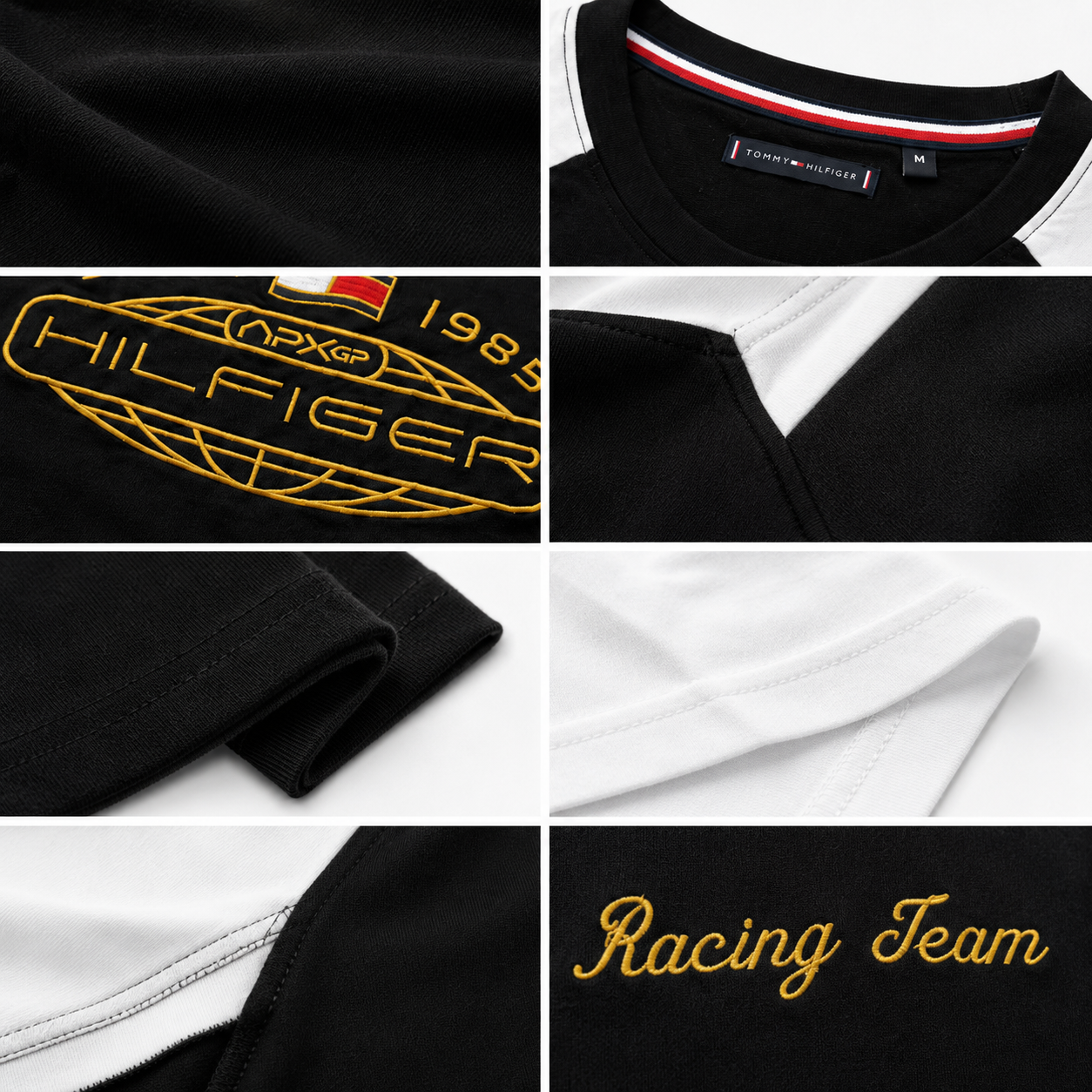 🖤 Tommy Hilfiger Men's Racing Team T-Shirt | Black & White Premium Cotton Crew Neck