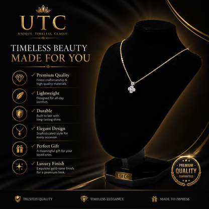✨ UTC Luxury Crystal Clover Necklace for Women | Elegant Gold-Tone Pendant | Adjustable Chain | Perfect Gift 💎