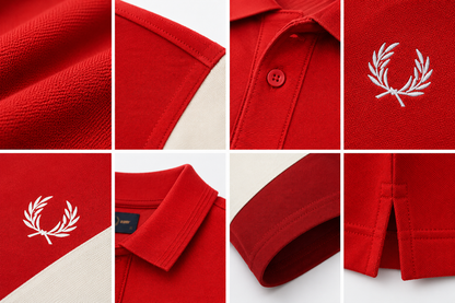 Premium Men's Color Block Polo Shirt | Soft Cotton Blend | Modern Casual Golf Shirt | Red