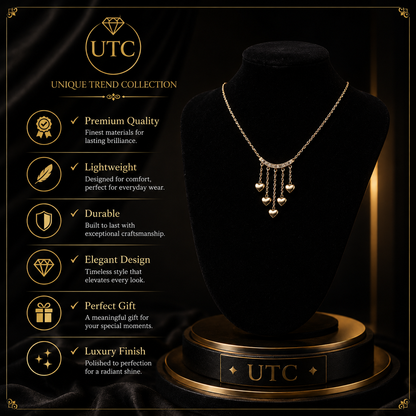 💖 UTC Luxury Heart Tassel Necklace for Women | Elegant Gold Crystal Pendant