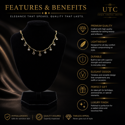 ✨ UTC Luxury Crystal Drop Necklace for Women | Elegant Gold-Tone Adjustable Jewelry ✨