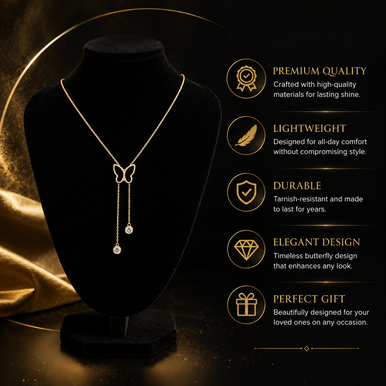 🦋 Elegant Butterfly Tassel Necklace for Women | Gold Plated Crystal Pendant Jewelry